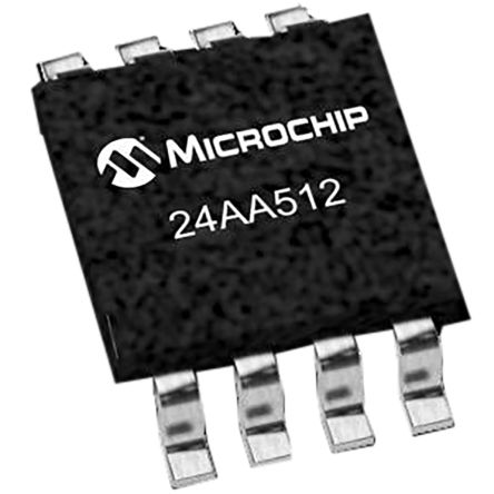 Microchip Memoria EEPROM Serie 24AA512-I/SN, 512kbit, 64K X, 8bit, Serie I2C, 900ns, 8 Pines SOIC