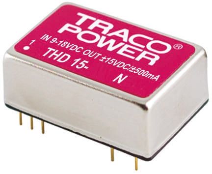 TRACOPOWER THD 15N DC/DC-Wandler 15W 24 V Dc IN, ±12V Dc OUT / ±625mA 1.5kV Dc Isoliert