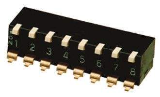 Omron DIP-Schalter Hebel 8-stellig 1-poliger Ein-/Ausschalter, Kontakte Vergoldet 25 MA @ 24 V Dc, Bis +70°C
