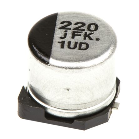 Panasonic, SMD Aluminium-Elektrolyt Kondensator 220μF ±20% / 6.3V Dc, Ø 6.3mm X 5.8mm, Bis 105°C