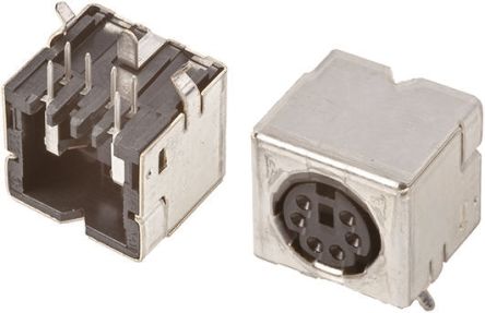 TE Connectivity Mini DIN-Buchse Gewinkelt 6-polig, 30 V Ac / 1A, Lötanschluss Durchsteckmontage