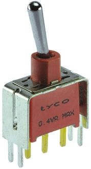 TE Connectivity Toggle Switch, PCB Mount, On-On, SPDT, Through Hole Terminal, 120 V Ac, 28V Dc