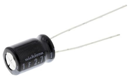 Nichicon Supercondensateur, 2.2F, 2.7V C.c., Traversant, 8 (Dia.) X 20mm, Pas De 3.5mm, -25 °C → +70 °C.