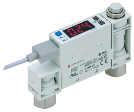 SMC Interruptor De Flujo PFM Para Aire Seco, Gas, 0.5 L/min → 25 L/min, 750kPa, 24 Vdc, Ø Tubería 6 Mm