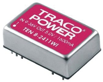 TRACOPOWER TEN 8WI DC-DC Converter, 15V Dc/ 533mA Output, 43 → 160 V Dc Input, 8W, PCB Mount, +85°C Max Temp