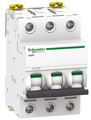 Schneider Electric Interruptor Automático 3P, 25A, Curva Tipo D, Poder De Corte 6 KA, Acti 9, Montaje En Carril DIN
