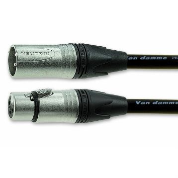 Van Damme Male 3 Pin XLR to Female 3 Pin XLR Cable, Black, 2m