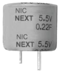 NIC Components NEXT SuperCap Superkondensator, Radial 0.1F -20 → +80% / 5.5V Dc, -40°C+85°C, Ø 11.5 (Dia.) X