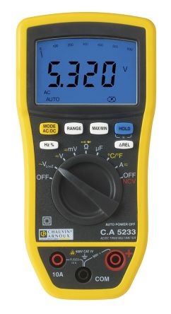 Chauvin Arnoux CA 5233 Handheld Digital Multimeter, True RMS, 10A Ac Max, 10A Dc Max, 600V Ac Max - RS Calibrated