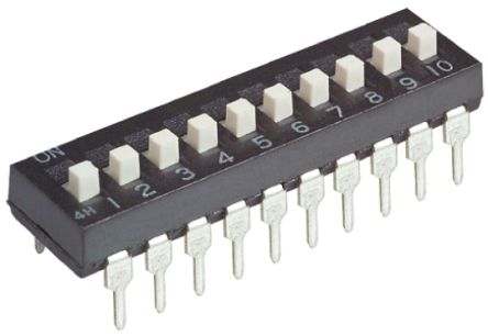 TE Connectivity THT DIP-Schalter Verlängerter Schiebeschalter 10-stellig 1-poliger Ein-/Ausschalter, Kontakte Vergoldet