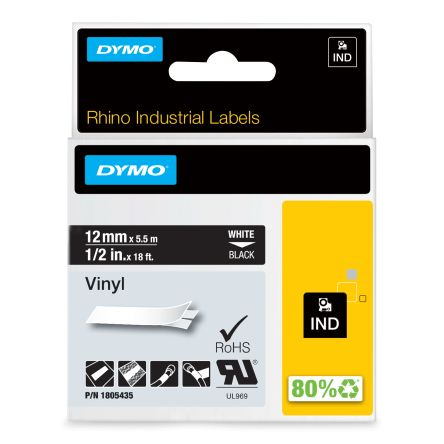 Dymo White On Black Label Printer Tape, 5.5 M Length, 12 Mm Width