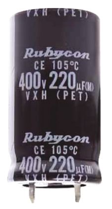 Rubycon VXH Snap-In Aluminium-Elektrolyt Kondensator 100μF ±20% / 450V Dc, Ø 22mm X 25mm, Bis 105°C