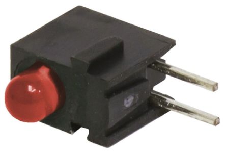 Bivar Indicador LED Para PCB A 90º Rojo, λ 635 Nm, 1 LED, 2,2 V, 45 °, Dim. 8.7 X 4.3 X 7.2mm, Mont. Pasante
