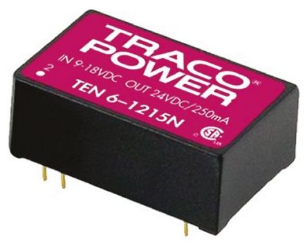 TRACOPOWER TEN 6N DC/DC-Wandler 6W 24 V Dc IN, 15V Dc OUT / 400mA 1.5kV Dc Isoliert