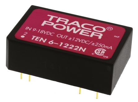 TRACOPOWER TEN 6N DC/DC-Wandler 6W 12 V Dc IN, ±12V Dc OUT / ±250mA 1.5kV Dc Isoliert