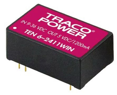 TRACOPOWER TEN 6WIN DC/DC-Wandler 6W 48 V Dc IN, ±12V Dc OUT / ±250mA 1.5kV Dc Isoliert