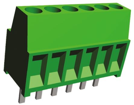TE Connectivity Borne Para PCB Hembra De 6 Vías, Paso 2.54mm, 10A, De Color Verde, Montaje Montaje En Orificio