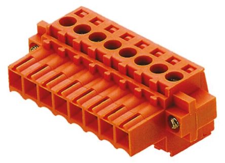 Weidmuller Borne Para PCB WeidmÃller De 6 Vías, Paso 3.5mm, 17A, De Color Naranja, Montaje De Cable, Terminación Tornillo