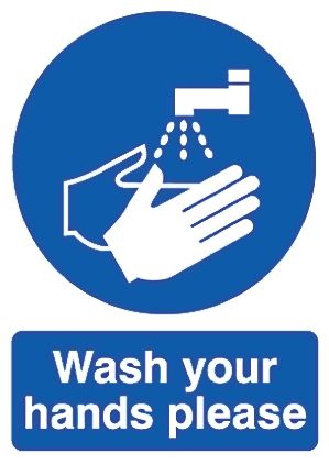 RS PRO Gebotszeichen Wash Your Hands Please Mit Piktogramm: Hände Waschen, Vinyl Selbstklebend Englisch, B 210mm, H