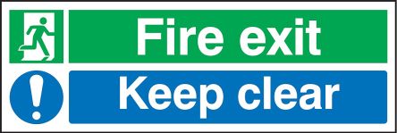 RS PRO Brandschutzzeichen Kunststoff NOTAUSGANG Blau Fire Exit Keep Clear, Englisch