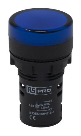 RS PRO Leuchtmelder 24V Ac/dc Blau, Ausschnitt-Ø 22mm LED Tafelmontage IP 65 Schraub