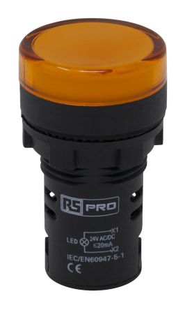 RS PRO Leuchtmelder, 24V Ac/dc Gelb, Ausschnitt-Ø 22mm LED Tafelmontage IP 65 Schraub