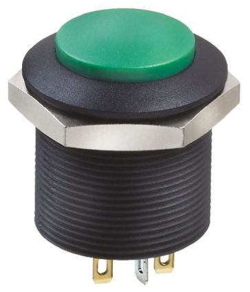 APEM Illuminated Push Button Switch, Panel Mount, 24.2mm Cutout, DPDT, Green LED, 12V Dc