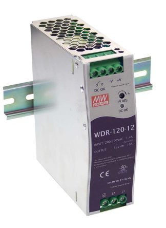 MEAN WELL WDR Switch-Mode DIN-Schienen Netzteil 120W, 180 → 550V Ac, 12V Dc / 10A