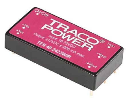 TRACOPOWER TEN 40WIR DC/DC-Wandler 40W 24 V Dc IN, 15V Dc OUT / 2.67A 1.6kV Dc Isoliert