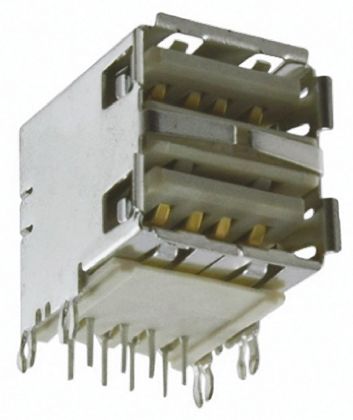 Amphenol ICC USB-Steckverbinder 2.0 A, 2-Port Buchse, THT