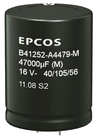 EPCOS Condensador Electrolítico Serie B41252, 47000μF, ±20%, 16V Dc, De Encaje A Presión, 35 (Dia.) X 45mm, Paso 10mm