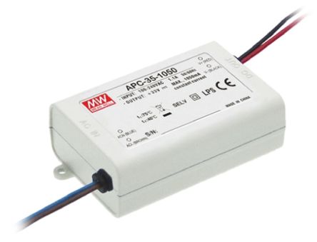 MEAN WELL LED Driver, 28 → 100V Output, 35W Output, 350mA Output, Constant Current