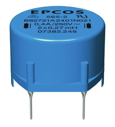 EPCOS B82721A Netzleitungsdrossel, Ferrit-Kern, 400 μH, ±30%, 3.6A, Radial / R-DC 35mΩ X 12.6mm