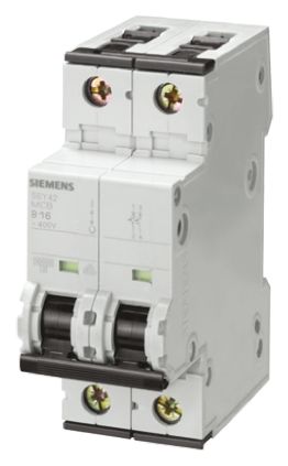 Siemens 5SY4 MCB Leitungsschutzschalter Typ C, 2-polig 20A 400V, Abschaltvermögen 10 KA Sentron DIN-Schienen-Montage