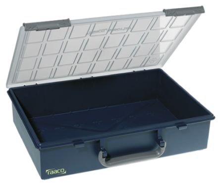 Raaco 零件收纳盒, 338mm x 78mm x 261mm, 可调储物格带透明盖板, 聚丙烯 (PP), 蓝色
