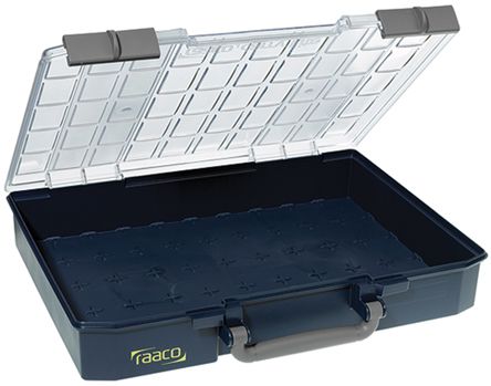 Raaco 零件收纳盒, 413mm x 79mm x 330mm, 可调储物格带透明盖板, PC，PP, 蓝色