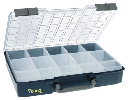 Raaco 零件收纳盒, 15储物格, 413mm x 79mm x 330mm, 带透明盖板, 蓝色