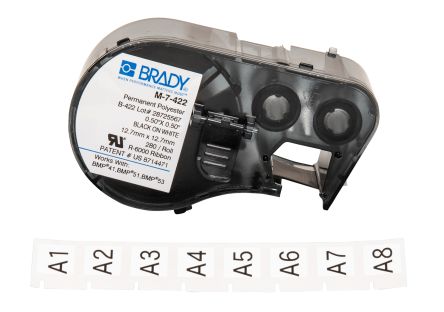 Brady B-422 Black On White Label Printer Tape, 12.7 Mm Width, 12.7mm Label Length