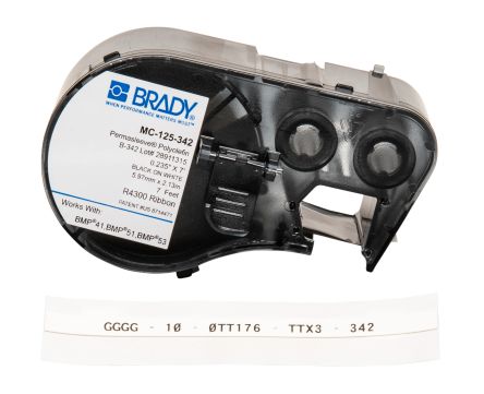 Brady B-342 PermaSleeve Black On White Label Printer Tape, 2.13 M Length, 5.97 Mm Width