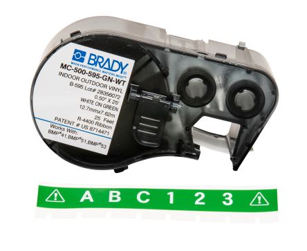 Brady Cinta Para Impresora De Etiquetas, Color Blanco Sobre Fondo Verde, Para Usar Con BMP41, BMP51, BMP53