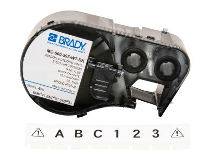 Brady B-595 Vinyl Black On White Label Printer Tape, 7.62 M Length, 12.7 Mm Width