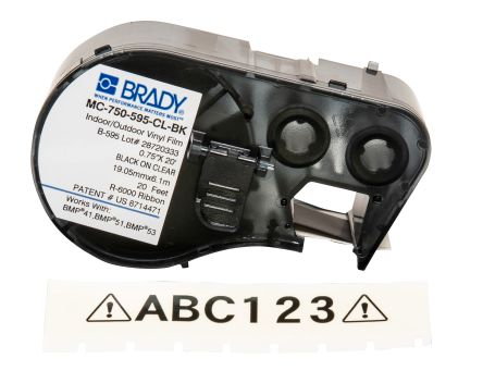 Brady B-595 Vinyl Black On Transparent Label Printer Tape, 6.1 M Length, 19.05 Mm Width