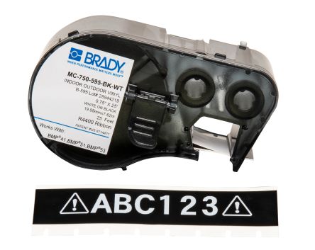Brady B-595 Vinyl White On Black Label Printer Tape, 7.62 M Length, 19.05 Mm Width