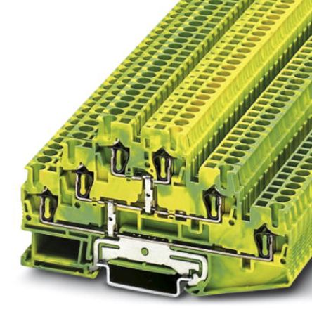 Phoenix Contact ST 2.5-3PE Series Green/Yellow DIN Rail Terminal Block, Triple-Level, Spring Clamp Termination