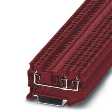 Phoenix Contact ST 2.5-TWIN RD Series Red DIN Rail Terminal Block, Single-Level, Spring Clamp Termination