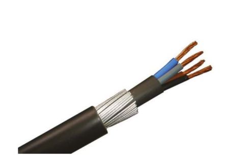 RS PRO Cable De Alimentación Armado De 4 Núcleos, 2,5 Mm², Ø Ext. 13.5mm, Long. 50m, 600/1.000 V, Funda De PVC, Negro