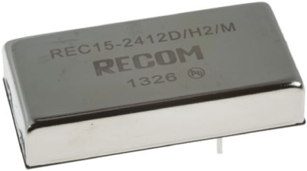 Recom REC15 DC/DC-Wandler 15W 24 V Dc IN, ±12V Dc OUT / ±625mA 1 KV Ac, 2kV Dc Isoliert
