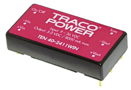TRACOPOWER TEN 40WIN DC/DC-Wandler 40W 24 V Dc IN, 12V Dc OUT / 3.33A 1.5kV Dc Isoliert