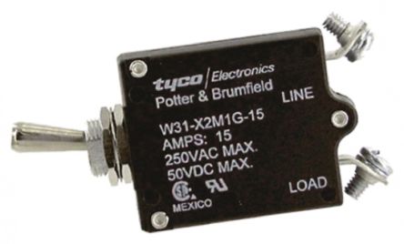 TE Connectivity Disjoncteur Thermique W31, 15A, 1 Pôle, 50 V Dc, 240V C.a.