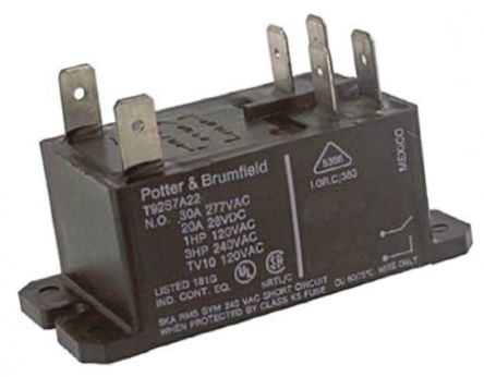 TE Connectivity Panel Mount Power Relay, 115V Dc Coil, 30A Switching Current, DPST